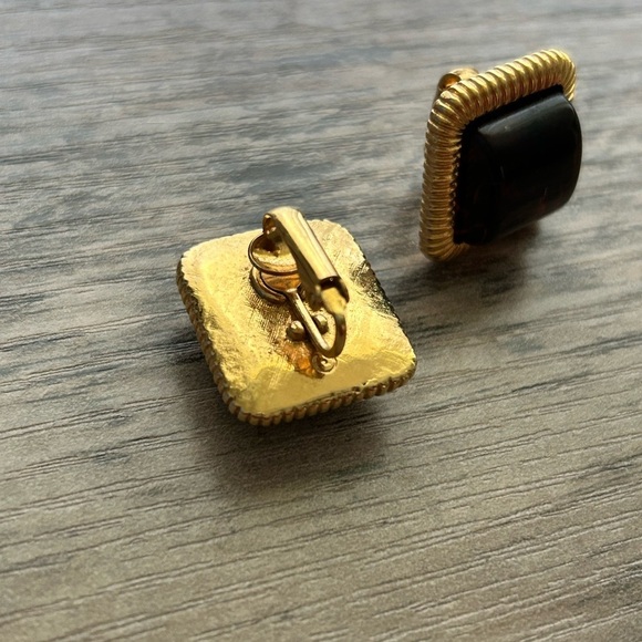 Vintage Amber Gold Clip On Earrings - Picture 5 of 7